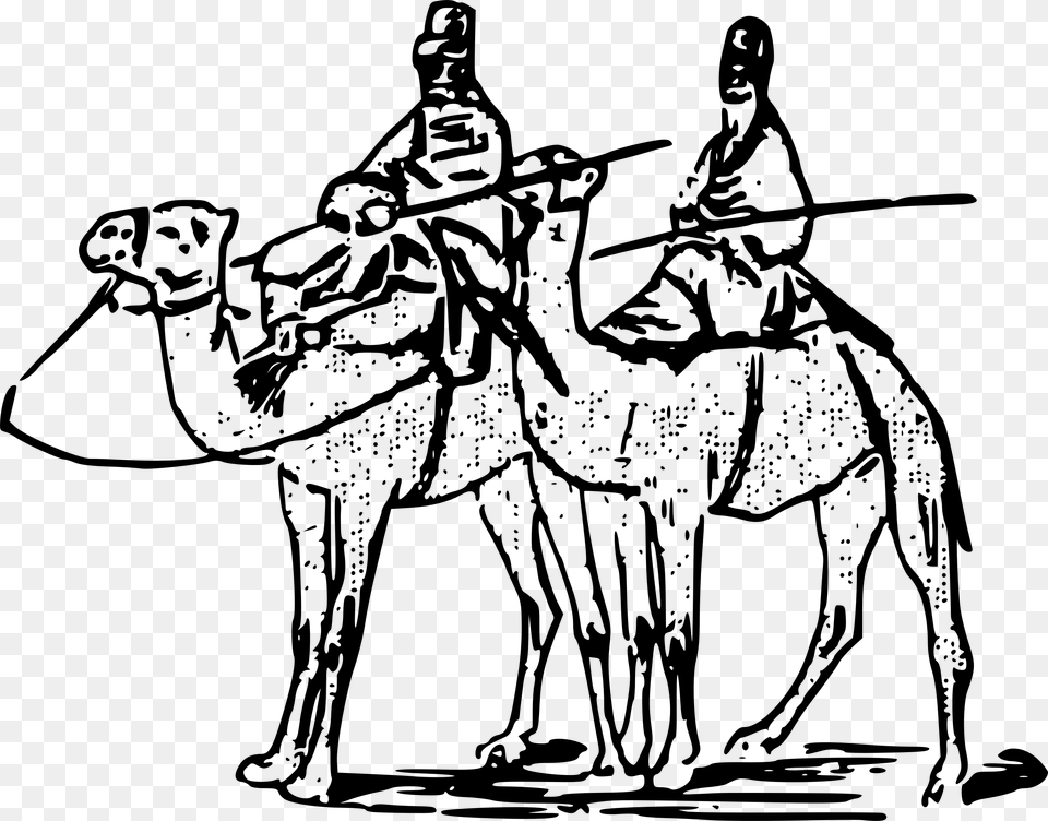 Two Camel Guys Clip Arts Black And White Man On Camel, Gray Png