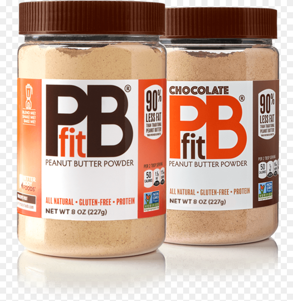 Two Containers Of Original And Chocolate Sugar Pbfit Peanut Butter Powder, Food, Peanut Butter, Can, Tin Free Png