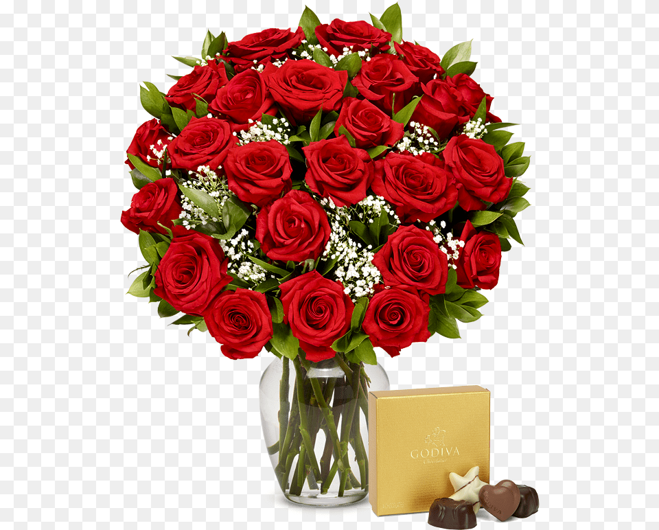 Two Dozen Red Roses With Chocolates Mothers Day Flower Arrangements, Flower Arrangement, Flower Bouquet, Plant, Rose Free Png Download