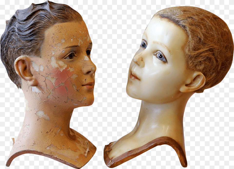 Two Early Wax Child Mannequin Heads By Siegel Of Paris Hair Design, Adult, Baby, Female, Head Png Image