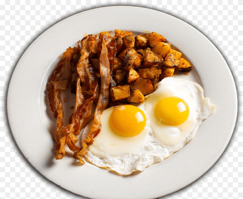 Two Fried Eggs Sunny Side Up With Bacon And Potatoes, Food, Plate, Egg, Fried Egg Free Png Download