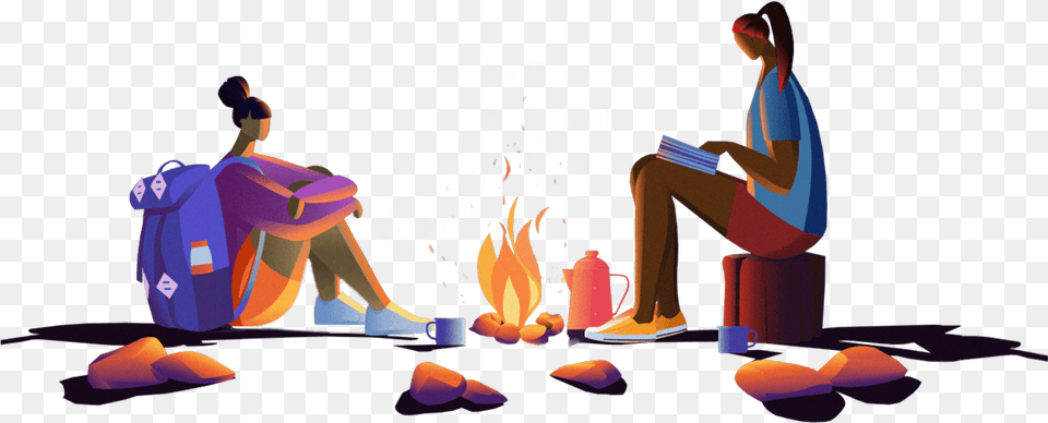 Two Girls Around A Campfire People Around A Campfire, Fire, Flame, Person, Adult Png