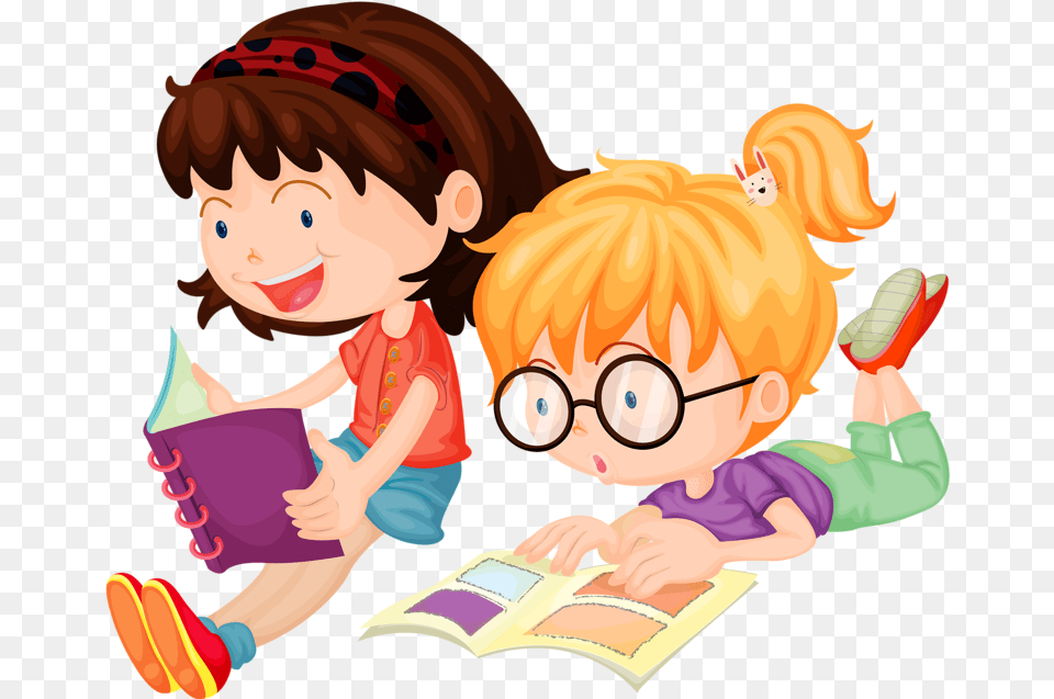 Two Girls Reading Clipart, Book, Publication, Comics, Person Free Png