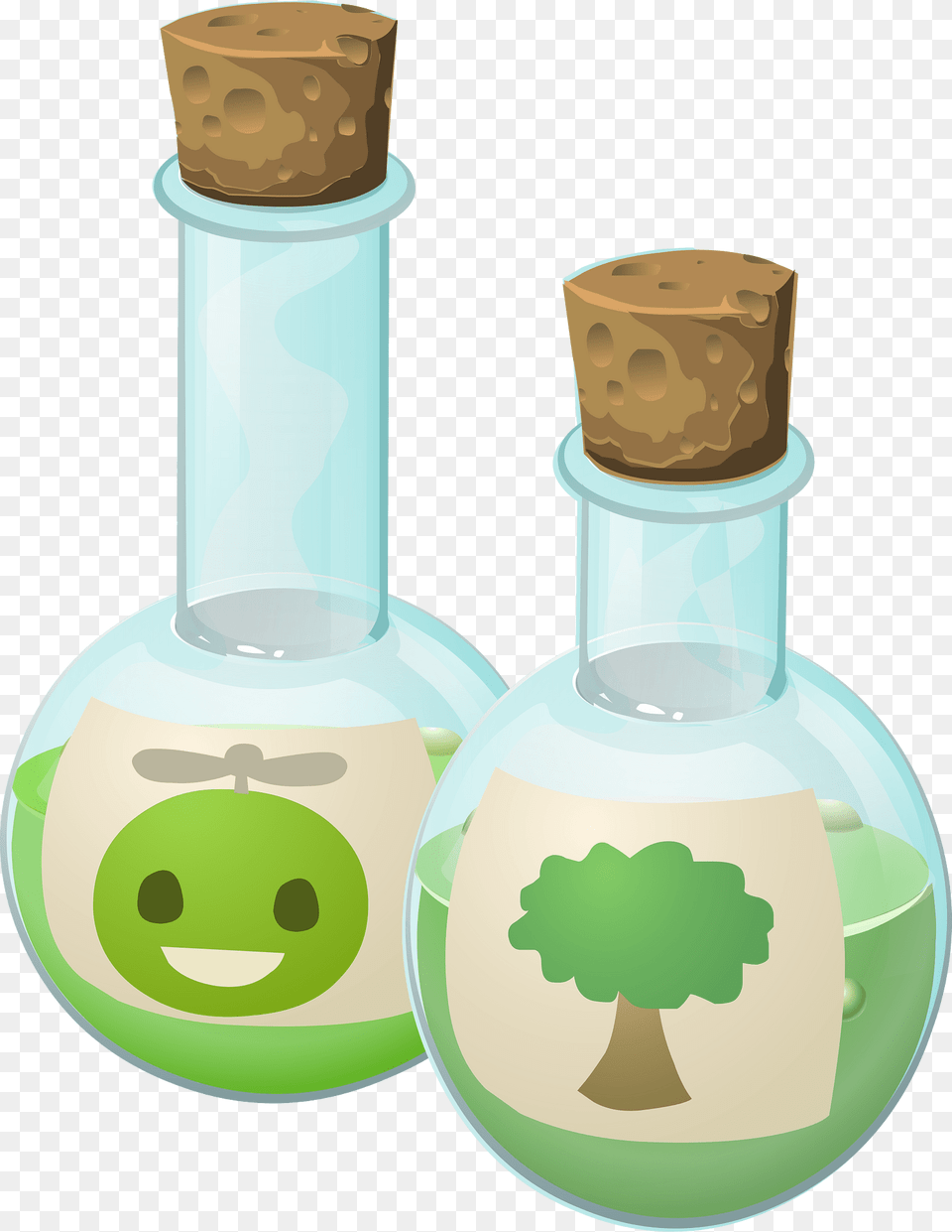 Two Green Corked Bulbs Clipart, Cork, Glass Free Transparent Png