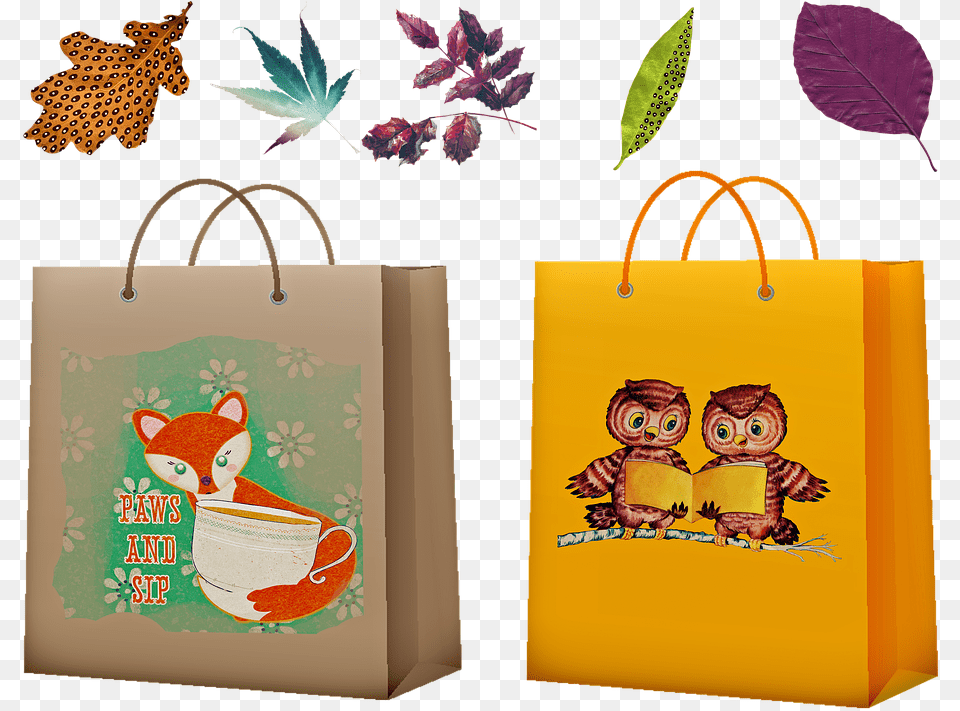 Two Grocery Bags With Handles Bag, Shopping Bag, Animal, Bird, Tote Bag Png Image