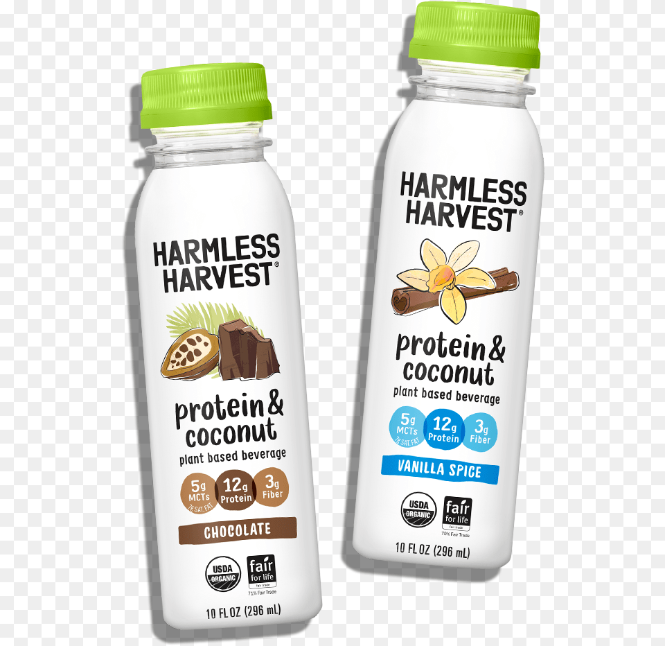 Two Harmless Harvest Protein Amp Coconut 10oz Bottles Protein Amp Coconut Harmless Harvest, Bottle, Herbal, Herbs, Plant Png Image