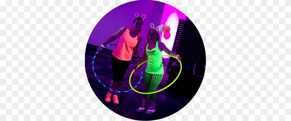 Two Hula Hoopers Posing With Their Uv Active Hoops Hula Hoop, Purple, Photography, Child, Person Free Png