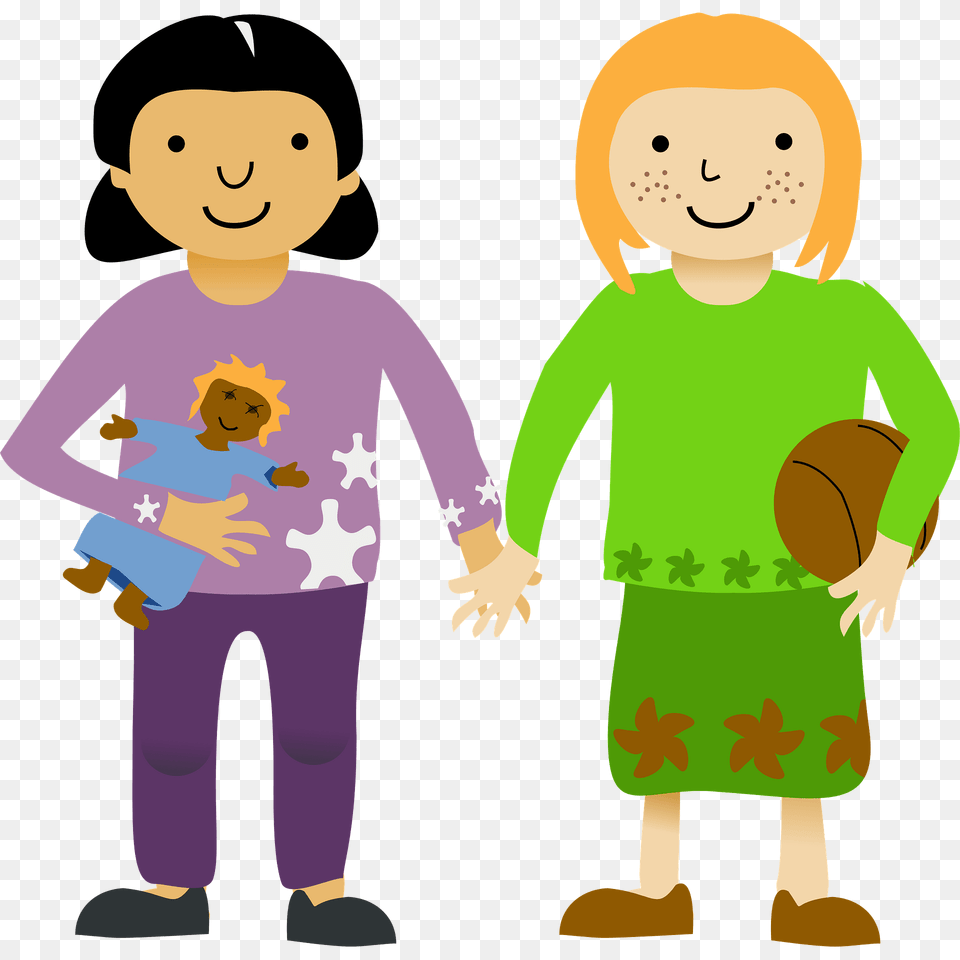 Two Little Girls Clipart, Sleeve, Long Sleeve, Clothing, Baby Png