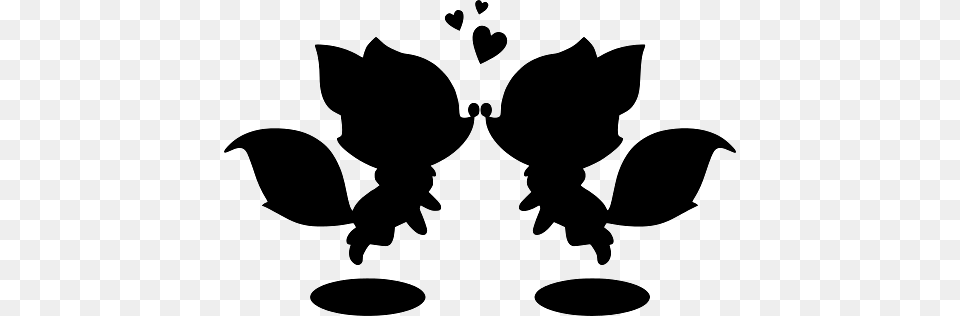 Two Little Kissing Foxes, Leaf, Plant, Silhouette, Stencil Free Transparent Png