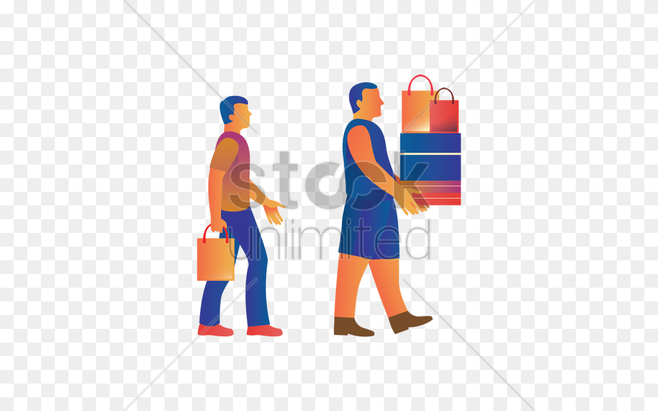 Two Men With Shopping Bags And Boxes Vector Adult, Cleaning, Male, Man Png Image
