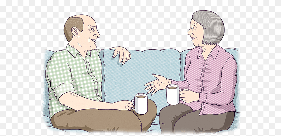 Two Old People Are Sitting On A Couch Talking Old People Talking Cartoon, Adult, Man, Male, Person Png