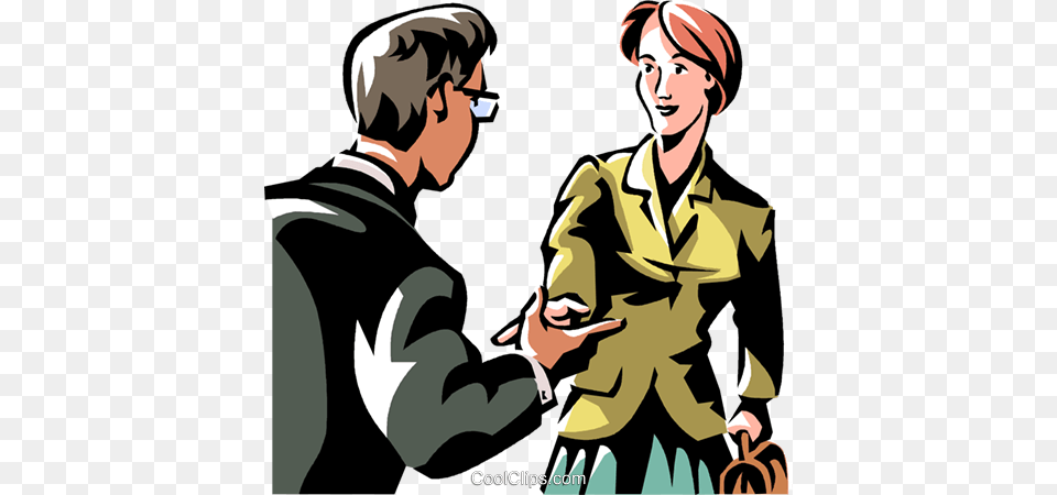 Two People Greeting Royalty Vector Clip Art Illustration Cartoon, Adult, Book, Comics, Male Free Transparent Png