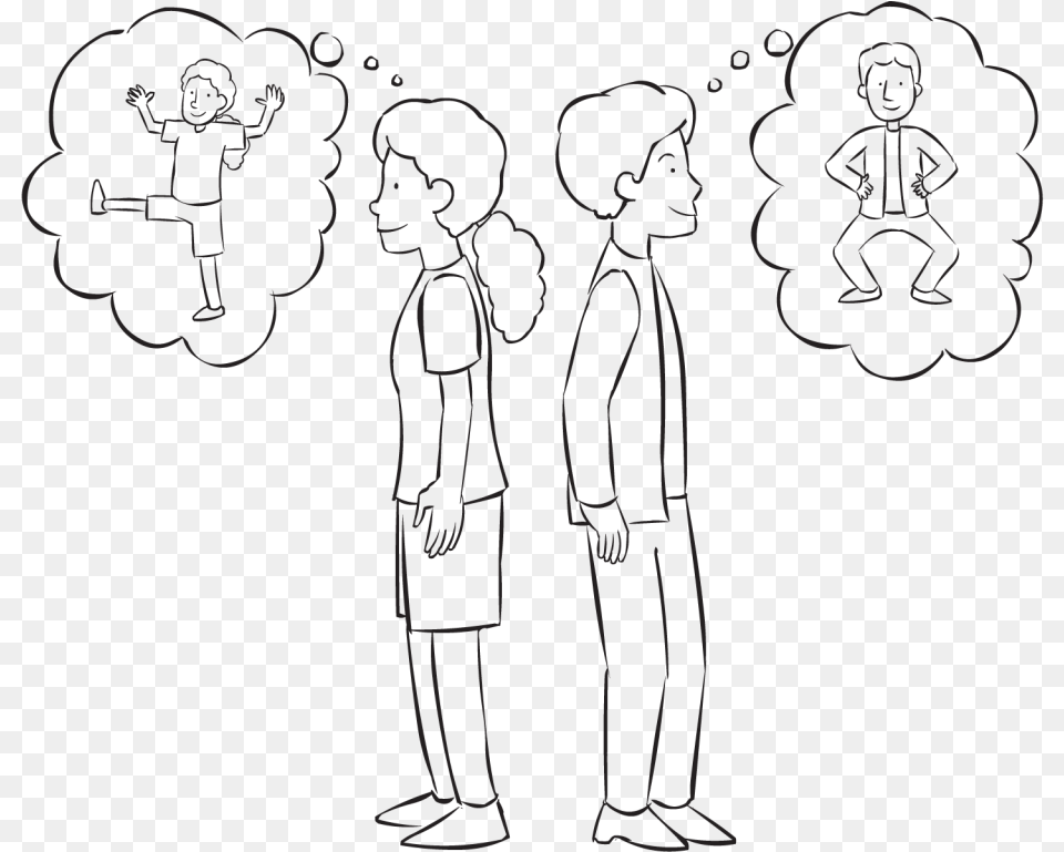 Two People Standing Back To Back Thinking Of Two Different Line Art, Person, Drawing, Face, Head Free Png Download