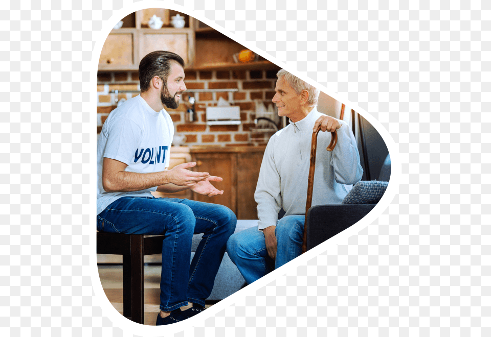 Two People Talking Volunteer With An Old Man, Clothing, Pants, Conversation, Person Free Png Download