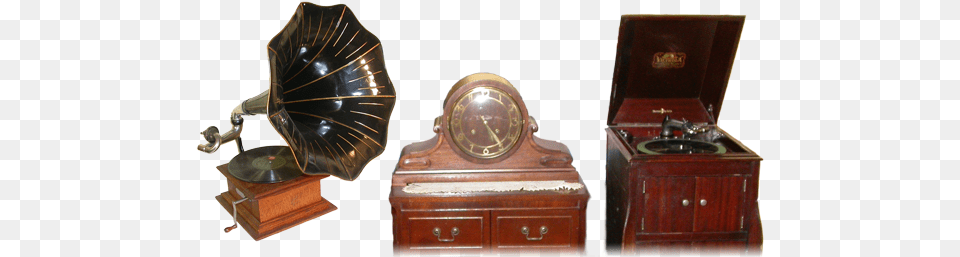 Two Phonographs And A Clock Vintage Music Box, Cabinet, Furniture Free Png