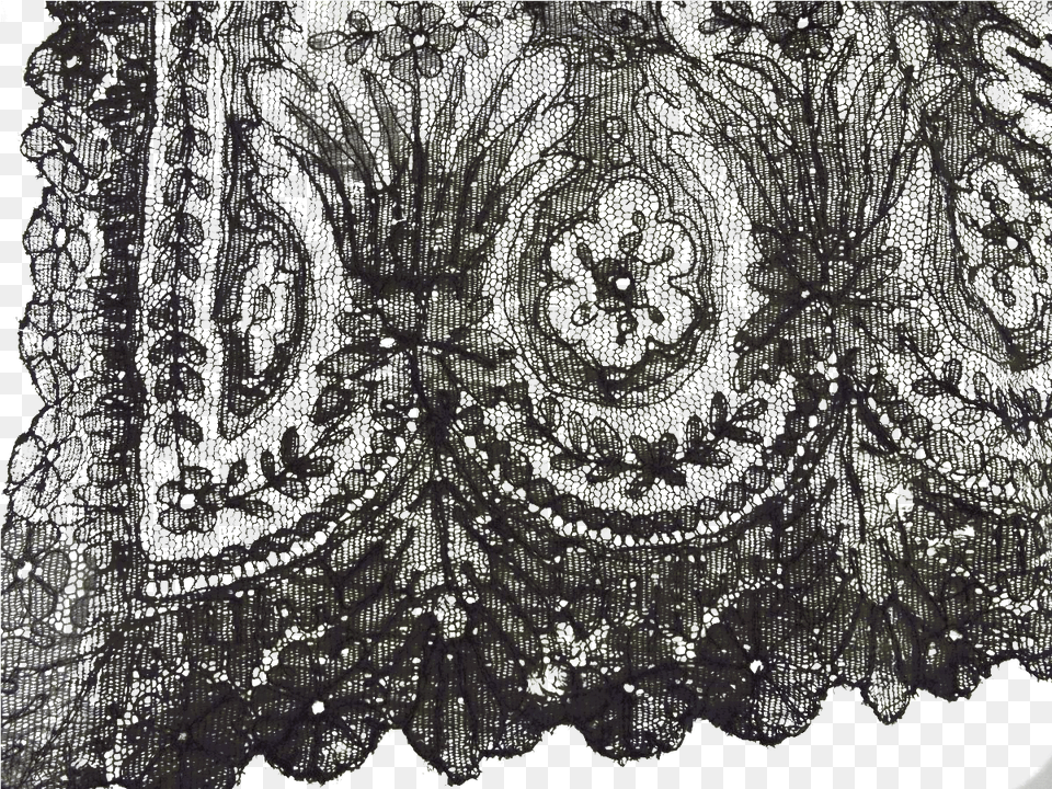 Two Pieces Of Early Black Lace Embroidery, Pattern, Plant Png Image