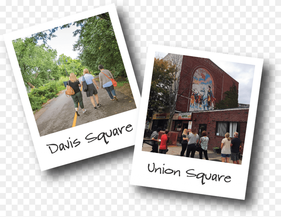 Two Polaroids Showing People Walking In Davis Square Flyer, Art, Collage, Person, Photography Free Png