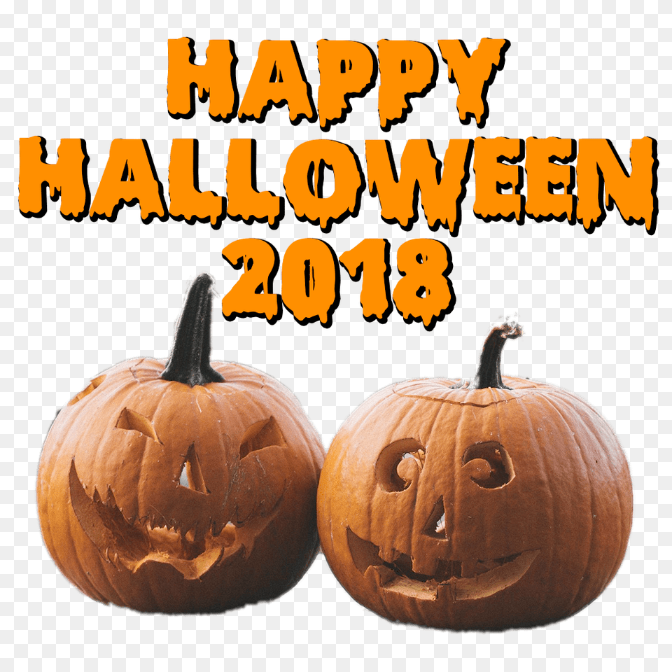 Two Pumpkins Happy Halloween 2018, Food, Plant, Produce, Pumpkin Free Png Download