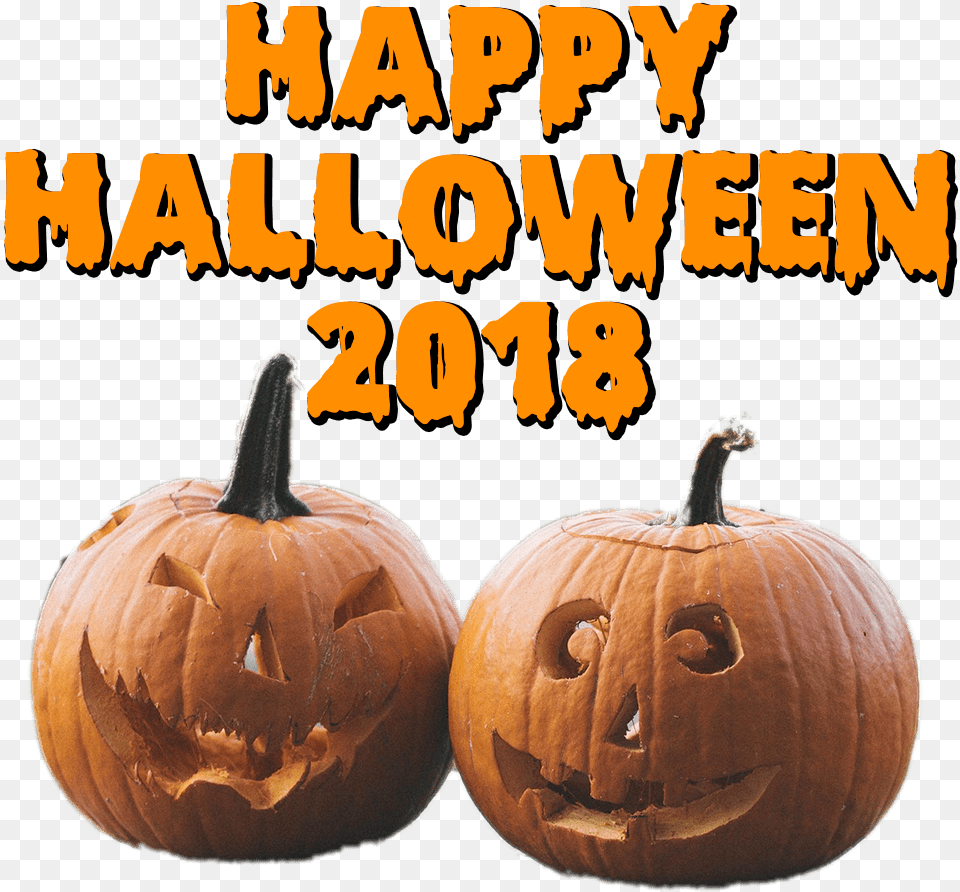 Two Pumpkins Happy Halloween Jack O39 Lantern, Food, Plant, Produce, Pumpkin Free Png Download