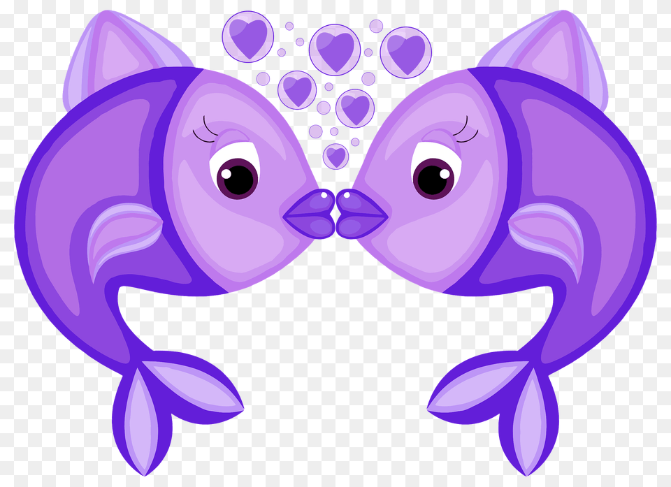Two Purple Fish Kissing Clipart, Animal, Dolphin, Mammal, Sea Life Png Image