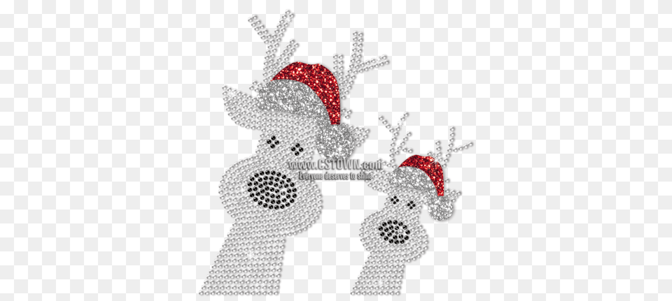 Two Reindeer In Red Christmas Hats Rhinestone Transfer Cstown Illustration, Accessories, Earring, Jewelry Free Transparent Png