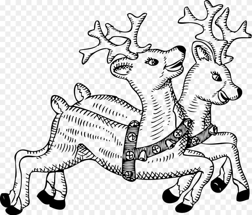 Two Reindeers Illustration Clipart, Art, Drawing, Animal, Deer Free Png Download