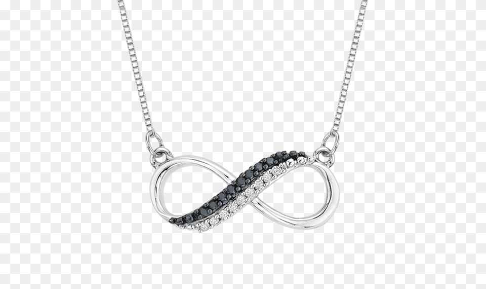 Two Row Infinity Black And White Diamond Pendant With Chain, Accessories, Gemstone, Jewelry, Necklace Free Png Download