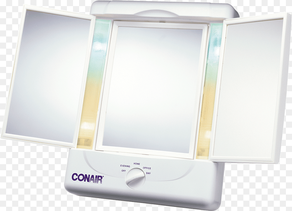Two Sided Ligthed Makeup Mirror Conair Illumina Triple Panel Mirror Model Tm7, White Board, Cabinet, Furniture Free Png