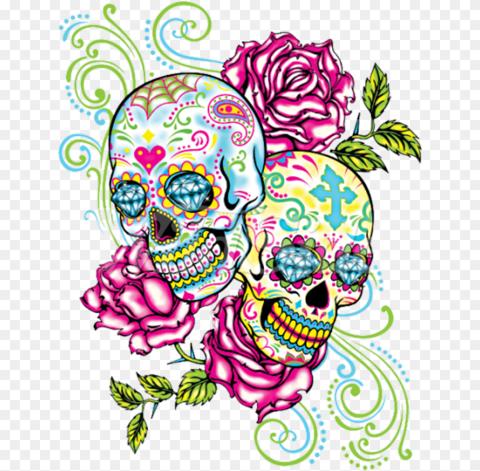 Two Sugar Skulls Tattoo, Art, Pattern, Graphics, Drawing Free Png