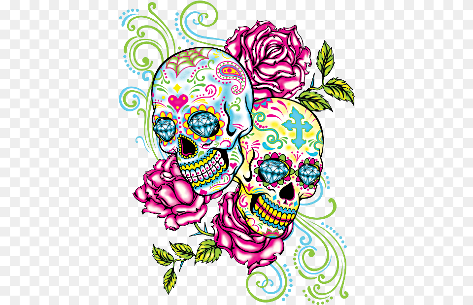 Two Sugar Skulls Tattoo, Art, Pattern, Graphics, Floral Design Free Png Download