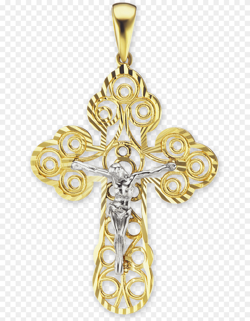 Two Tone Gold Filigree Crucifix Pendant Locket, Cross, Symbol, Accessories Png Image