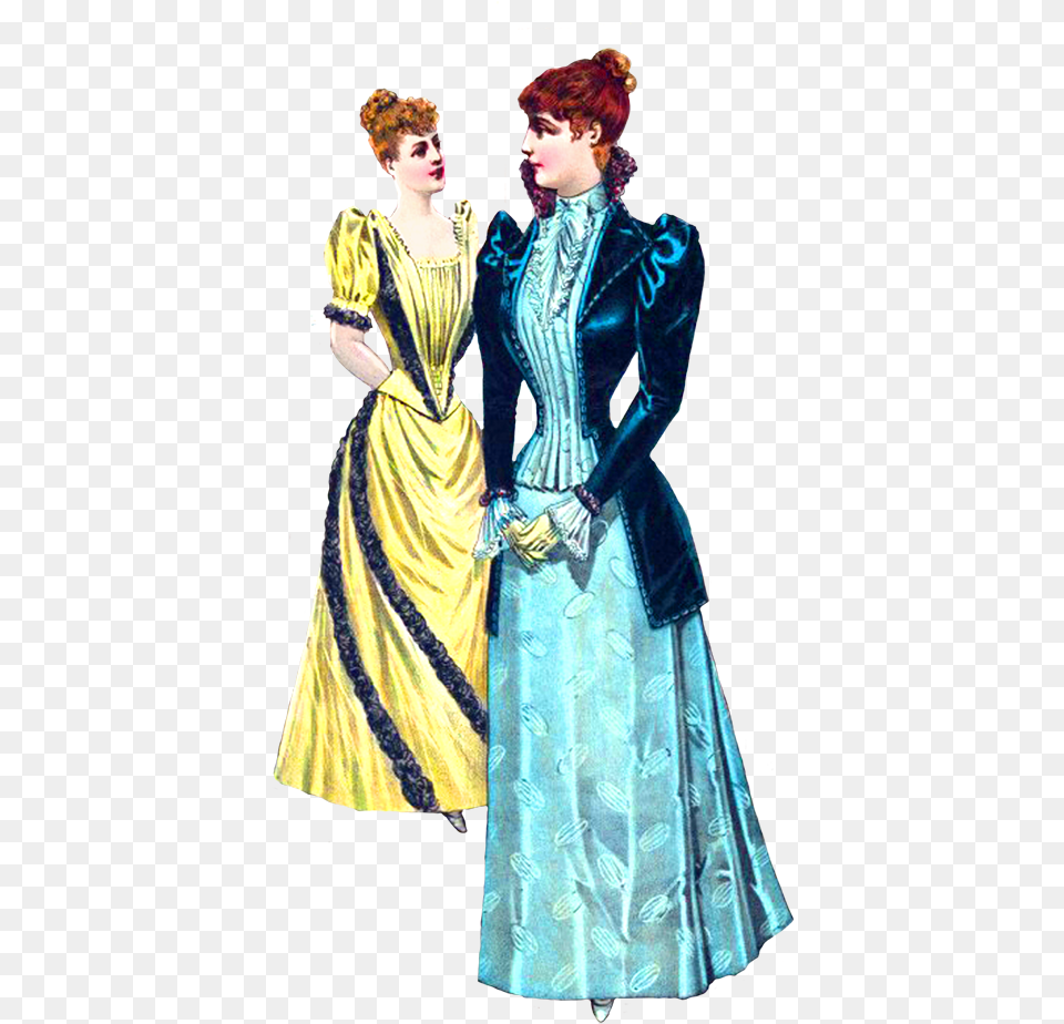 Two Victorian Ladies In Dresses Clothing, Formal Wear, Gown, Fashion, Person Free Png Download