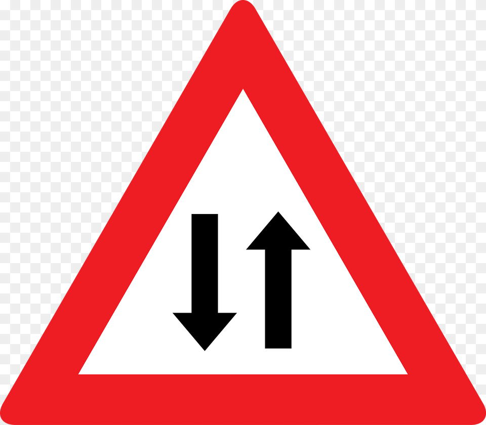 Two Way Traffic Ahead Sign In Austria Clipart, Symbol, Road Sign, Dynamite, Weapon Free Png Download