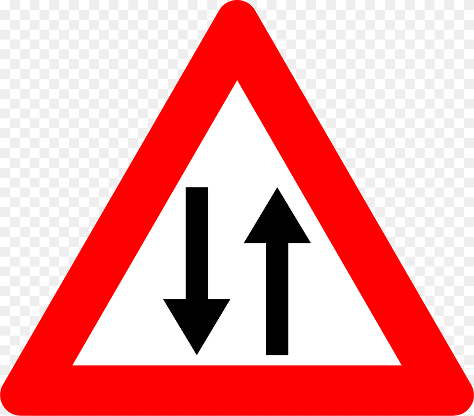 Two Way Traffic Ahead Sign In Belgium Clipart, Symbol, Road Sign, Dynamite, Weapon Free Png Download