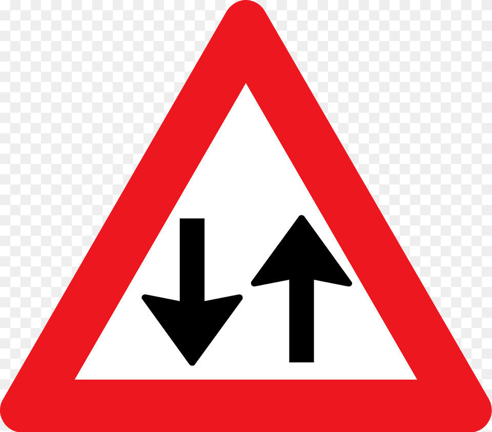 Two Way Traffic Ahead Sign In Denmark Clipart, Symbol, Road Sign, Dynamite, Weapon Free Transparent Png
