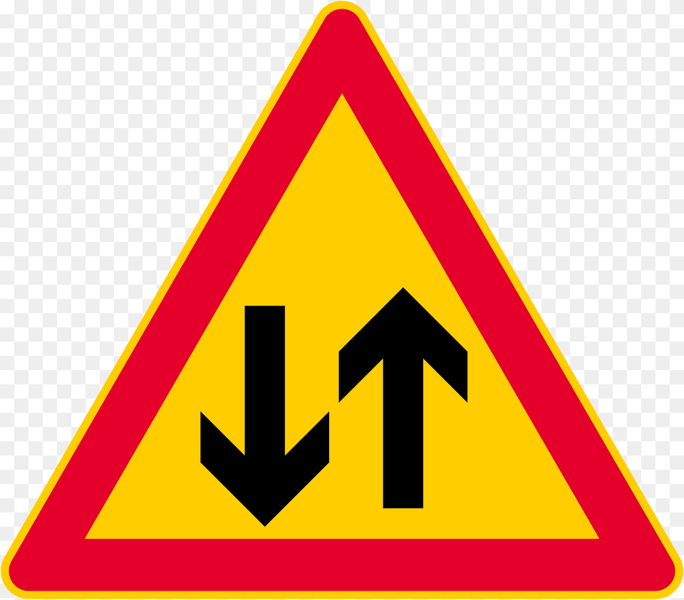 Two Way Traffic Ahead Sign In Finland Clipart, Symbol, Road Sign Free Png Download