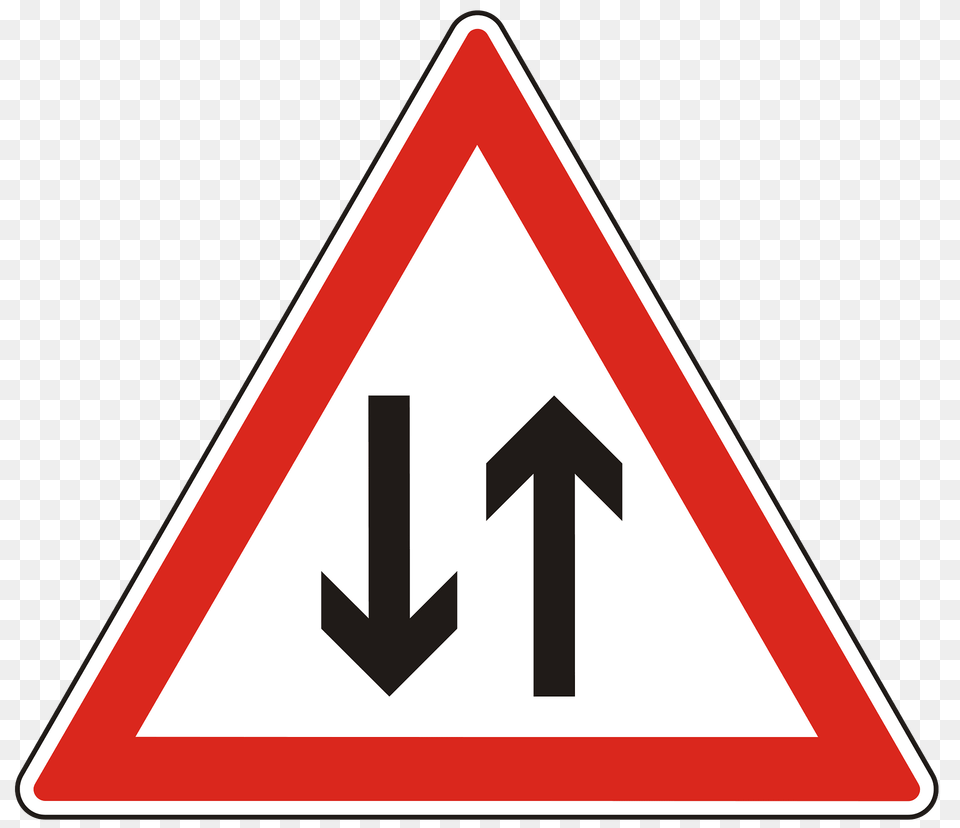 Two Way Traffic Ahead Sign In Hungary Clipart, Symbol, Road Sign Png Image