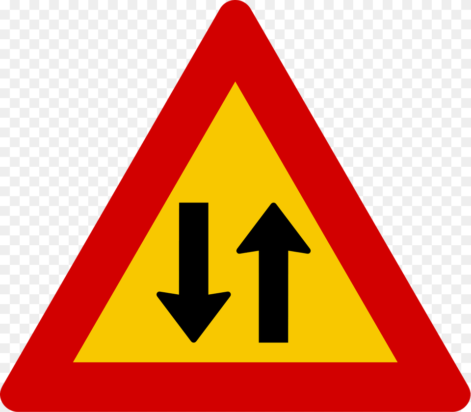 Two Way Traffic Ahead Sign In Iceland Clipart, Symbol, Road Sign Free Transparent Png