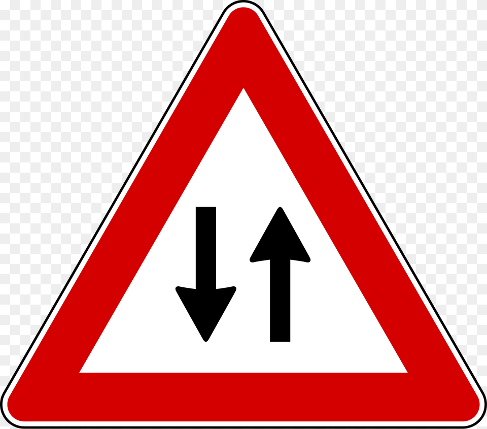 Two Way Traffic Ahead Sign In Italy Clipart, Symbol, Road Sign Free Transparent Png