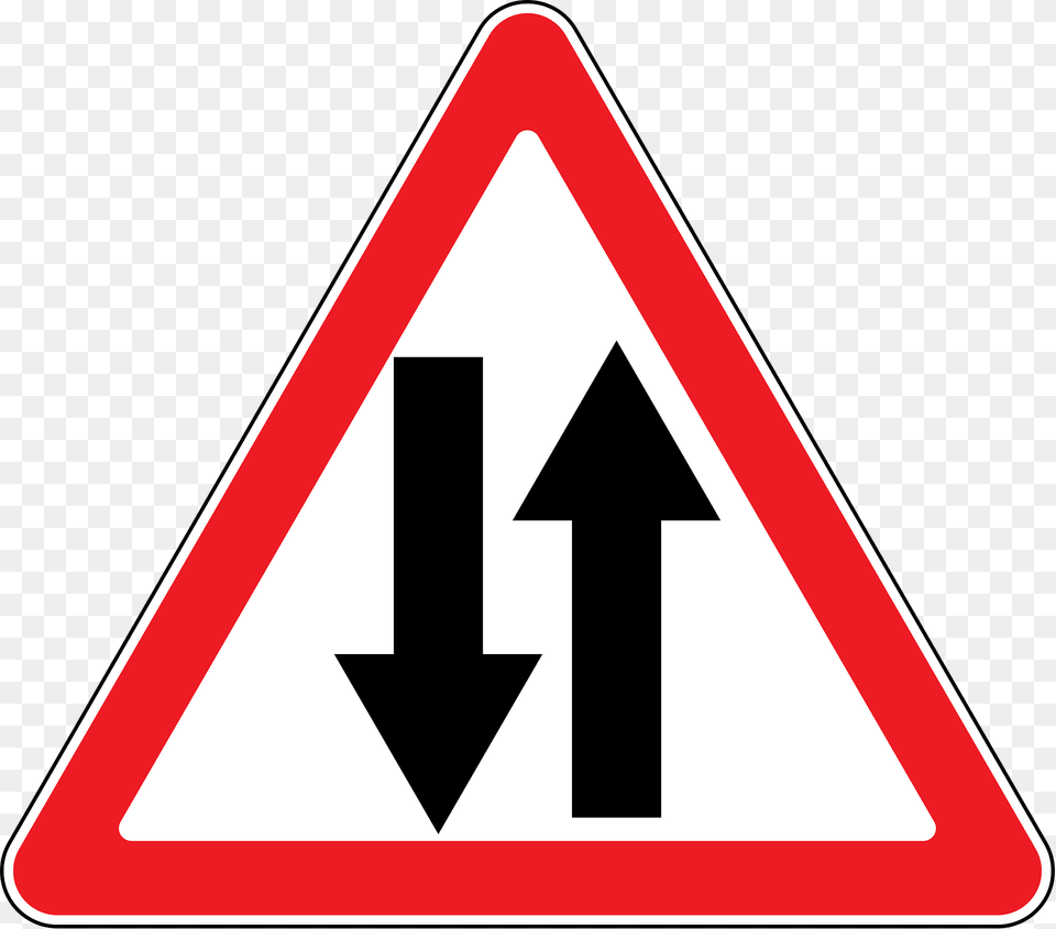 Two Way Traffic Ahead Sign In Moldova Clipart, Symbol, Road Sign Free Png Download