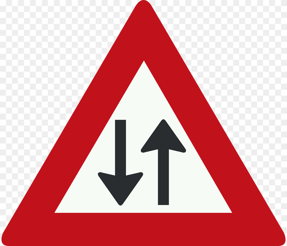 Two Way Traffic Ahead Sign In Netherlands Clipart, Symbol, Road Sign Png Image