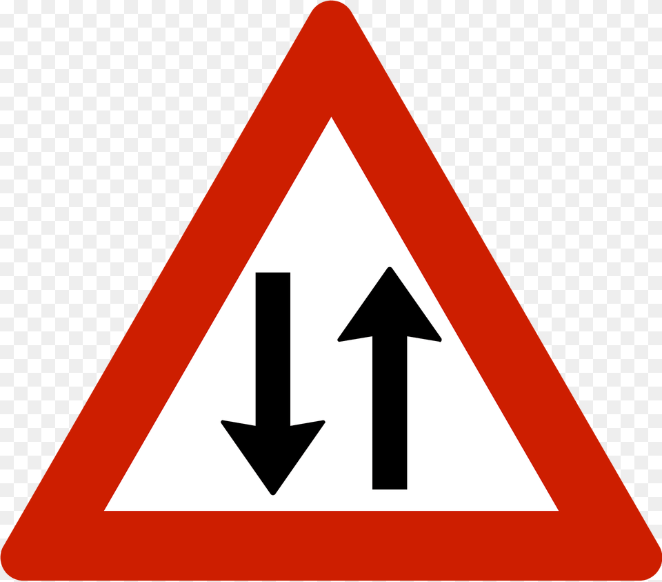 Two Way Traffic Ahead Sign In Norway Clipart, Symbol, Road Sign Free Png