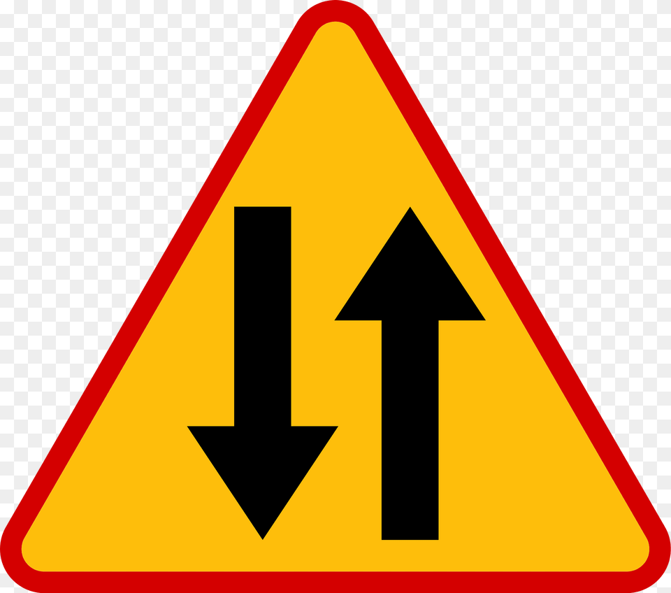 Two Way Traffic Ahead Sign In Poland Clipart, Symbol, Road Sign Free Png