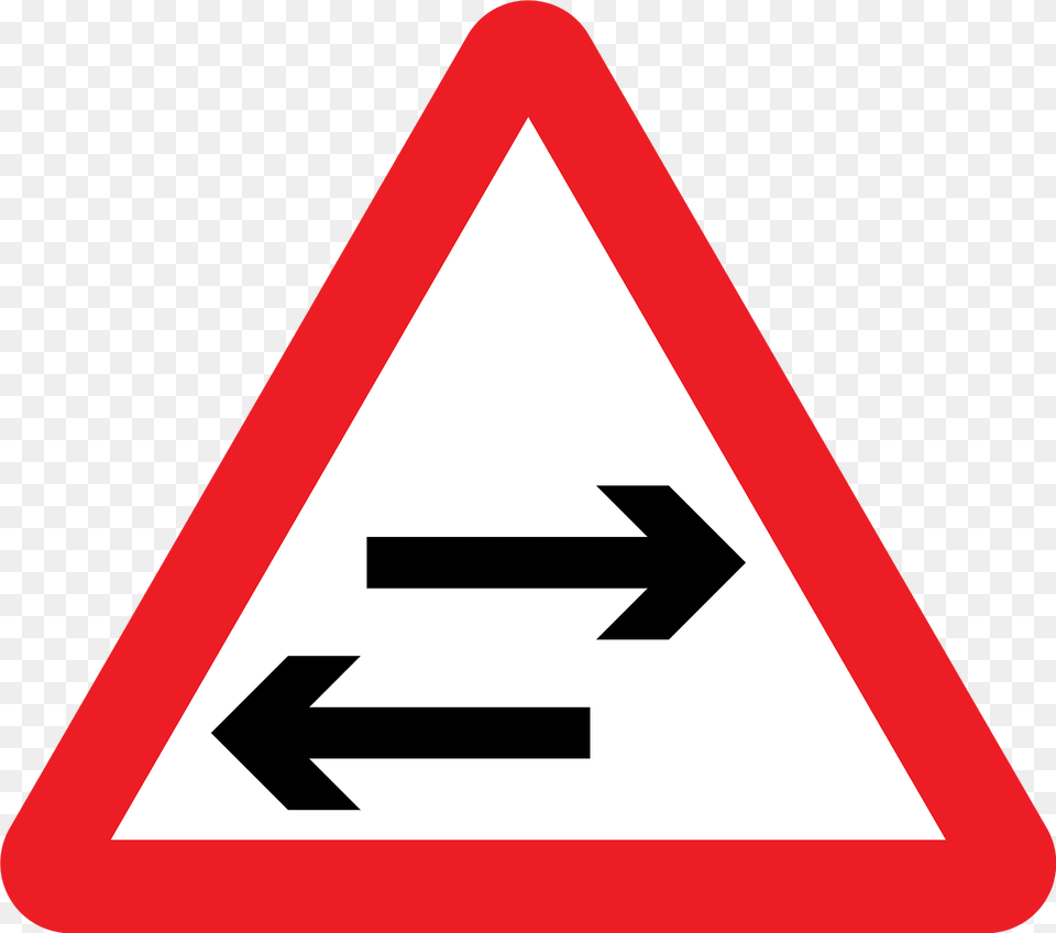 Two Way Traffic Ahead Sign In Uk Clipart, Symbol, Road Sign Png