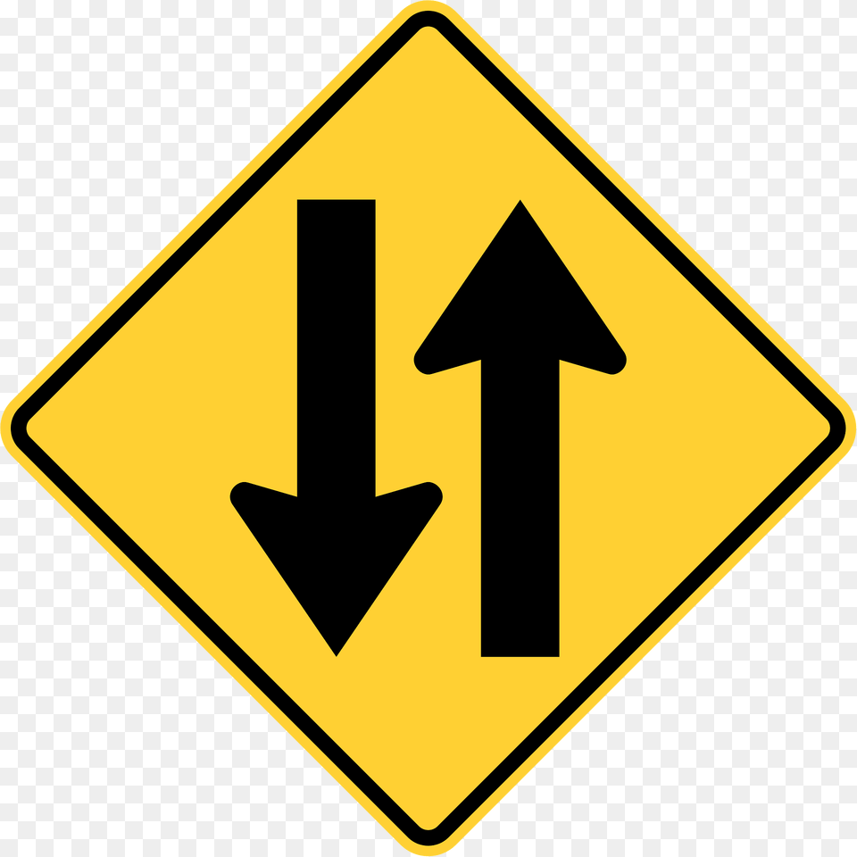 Two Way Traffic Ahead Sign In United States Clipart, Symbol, Road Sign Png Image