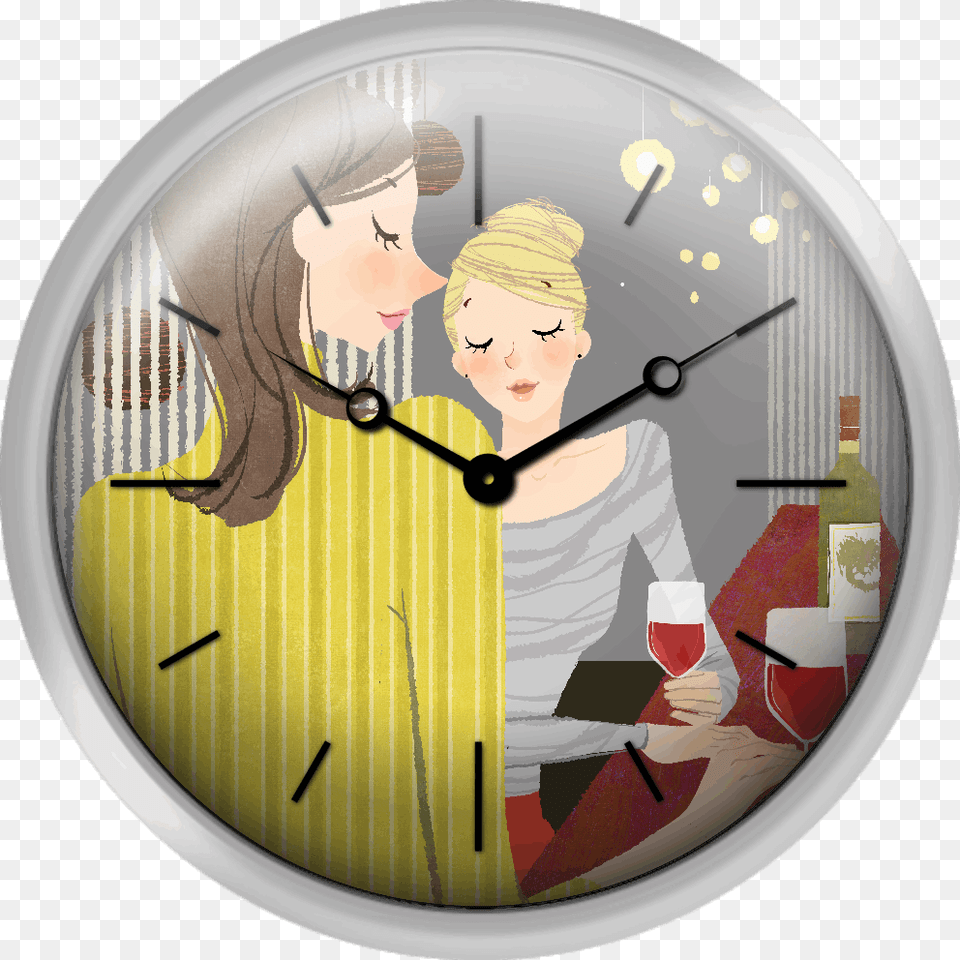 Two Woman With Wine At Bar Counter Sunset, Clock, Person, Wall Clock, Face Free Png Download