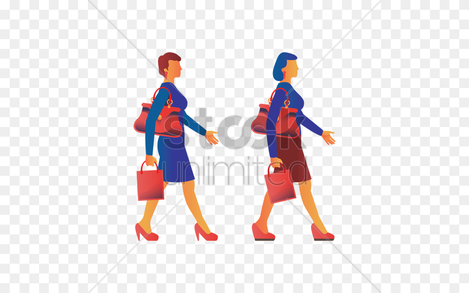 Two Women Walking With Shopping Bag And Hand Bag Vector, Person, Body Part, Clothing, Face Png