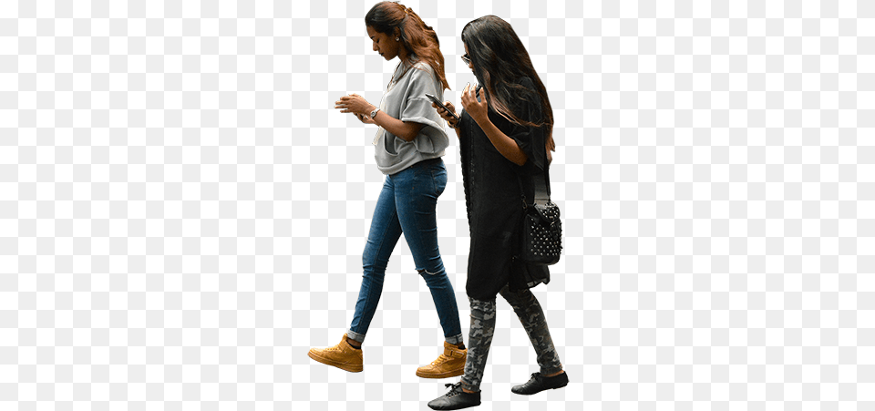 Two Women Walking With Their Cell Phones Completely Women Walking, Footwear, Pants, Shoe, Clothing Free Png