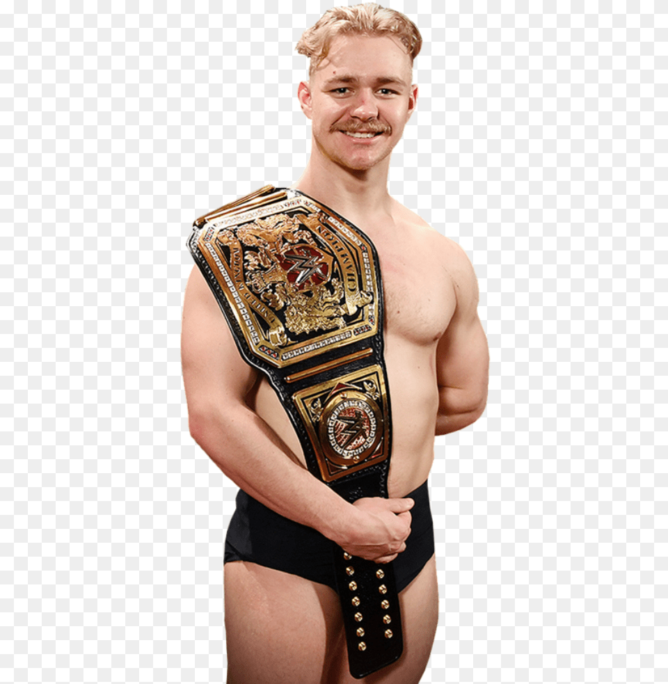 Tyler Bate With Wwe Championship Tyler Bate Wwe Uk Champion, Accessories, Belt, Adult, Person Free Png Download