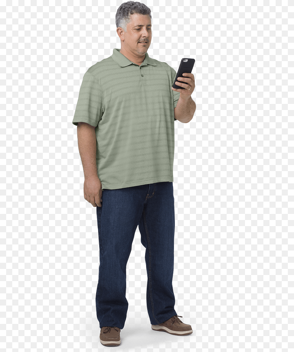 Type 2 Diabetes Patient Looking At Phone Someone With A Phone, T-shirt, Jeans, Pants, Person Png Image